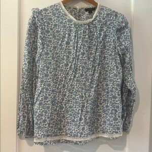 J. Crew White and Blue Floral Top